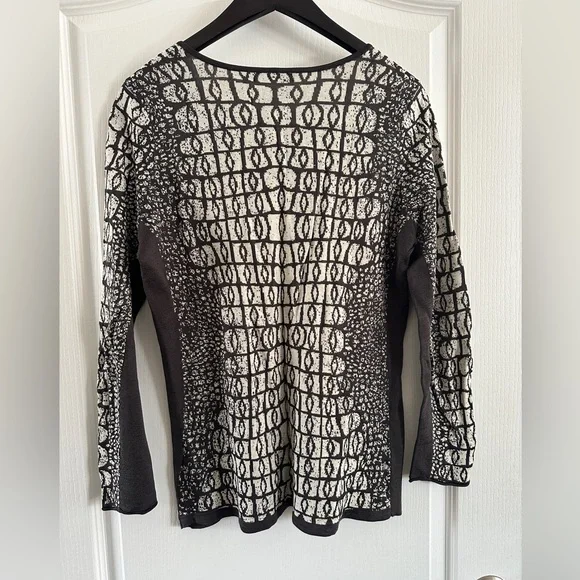 NIC+ZOE Dark Brown and Off White Crocodile Patterned Lightweight Sweater - XL - Picture 3 of 7